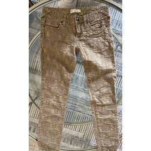 Free People Womens 25 Jeans Brown Skinny Low Rise Textured Floral Embroidered